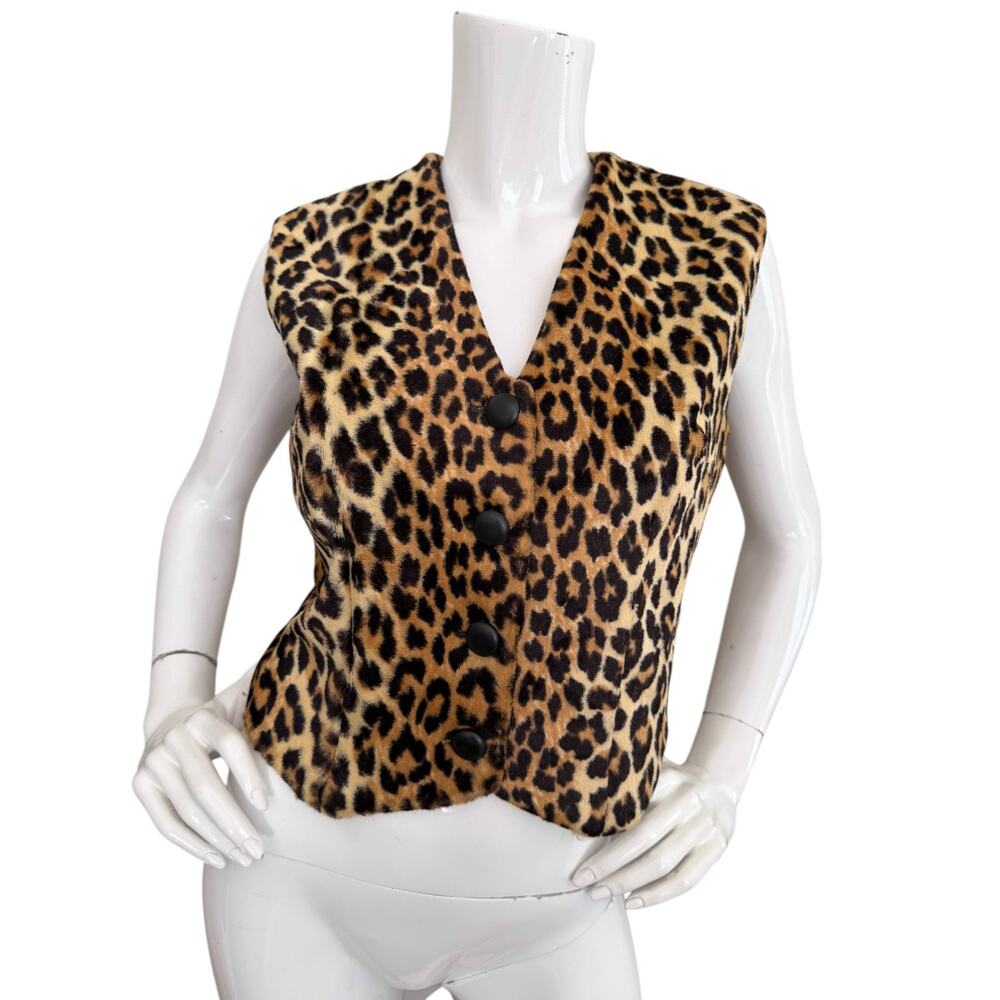 Vintage 1960's Leopard Faux Fur Vest Specialty House Fashion Rockabilly Medium